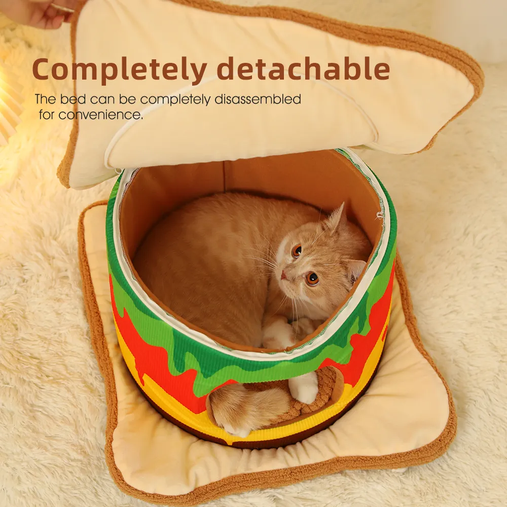 Hamburger Cat Bed Cute 3 In 1 Pet Cat Caves Beds - Image 5