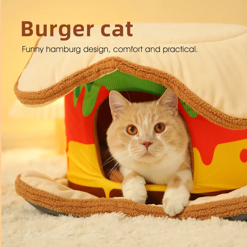 Hamburger Cat Bed Cute 3 In 1 Pet Cat Caves Beds - Image 6