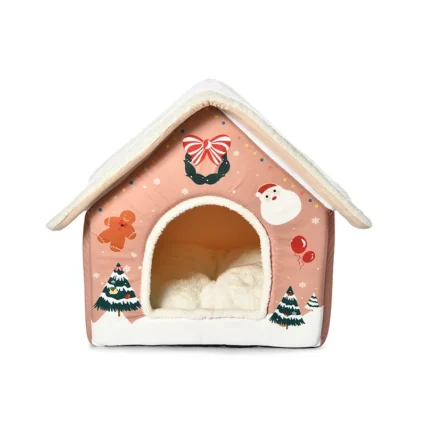 Christmas Dog House Bed Soft Pet Bed House