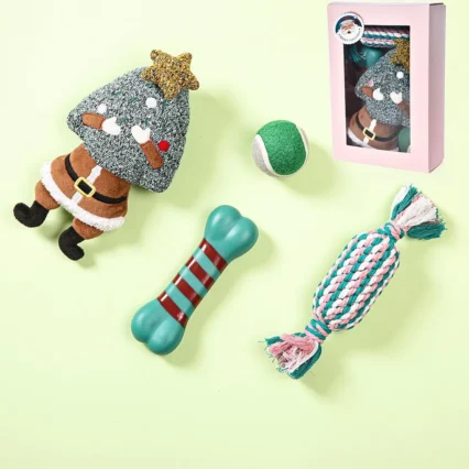 Christmas Dog Toy 4 Pcs Pet Plush Vinyl Chew Christmas Dog Toy Set