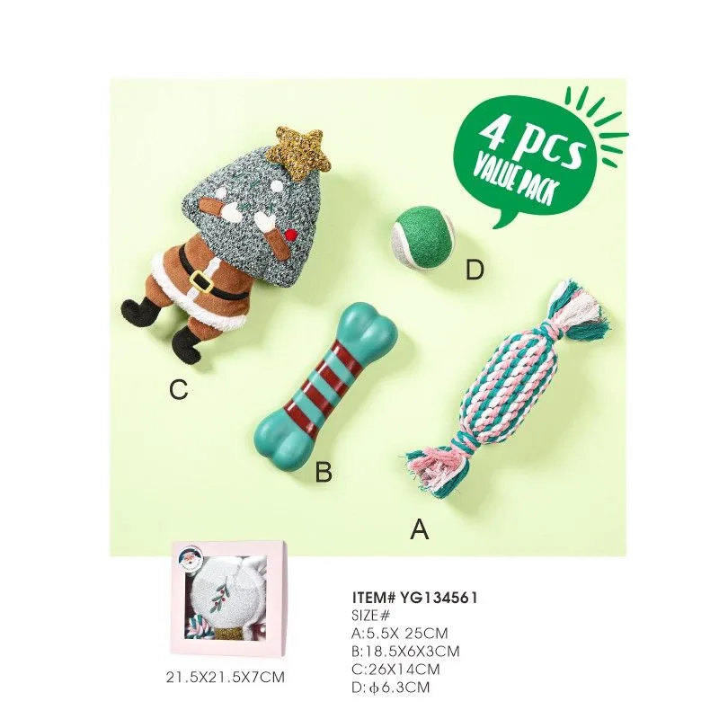 Christmas Dog Toy 4 Pcs Pet Plush Vinyl Chew Christmas Dog Toy Set - Image 2