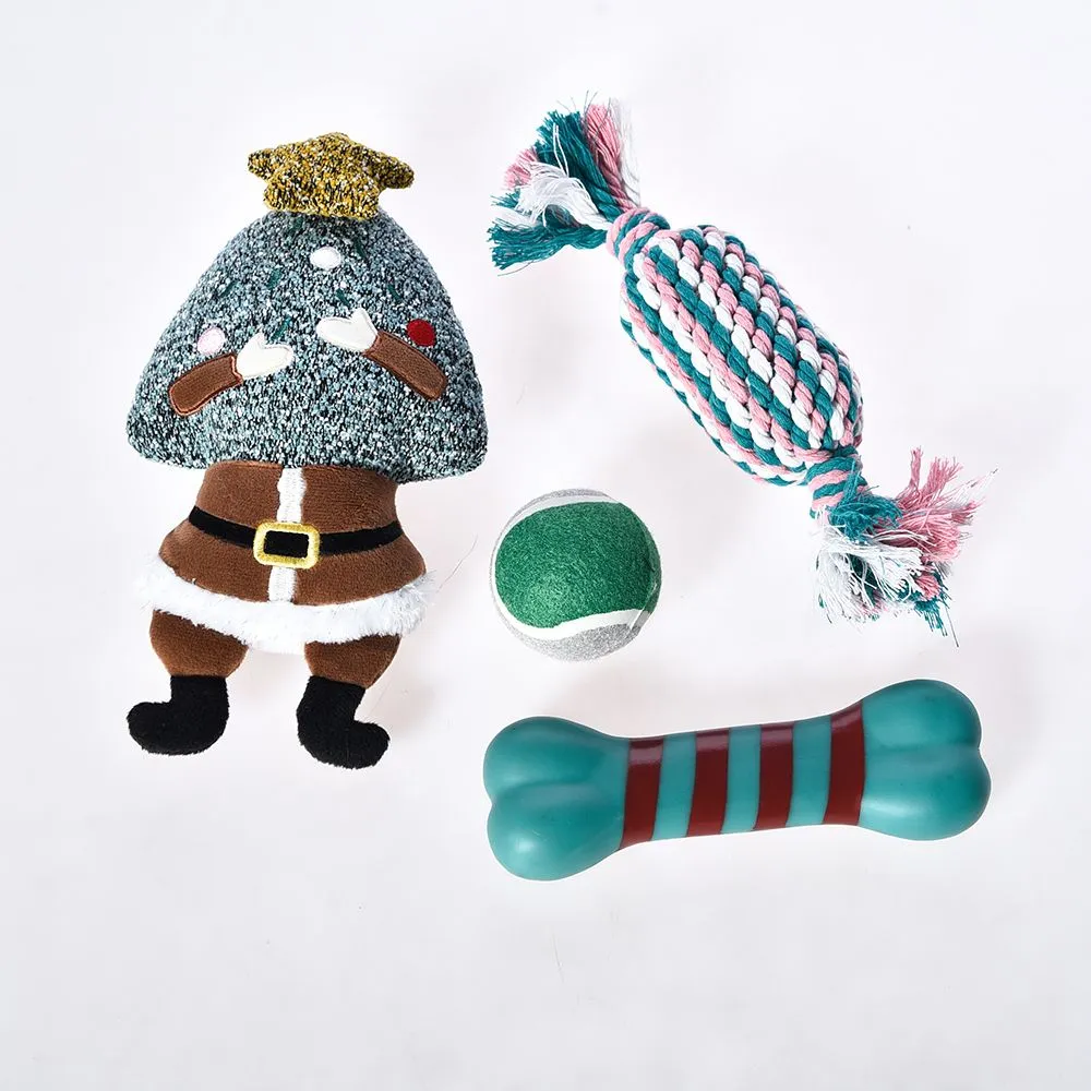 Christmas Dog Toy 4 Pcs Pet Plush Vinyl Chew Christmas Dog Toy Set - Image 5