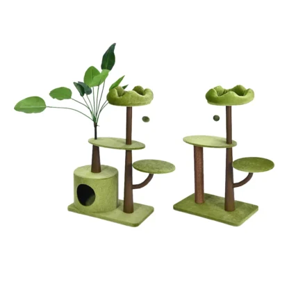 Green Cat Tower Plant Style Curved Metal Post  Leaves Condo Cat Tower Tree