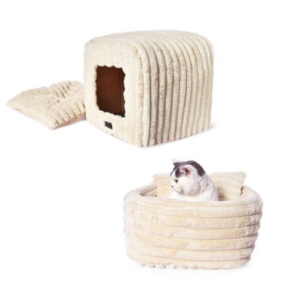 Large Cat Cave Bed 2 In 1 Striped Fabric Reversible Pet Bed House Cat Sofa Bed