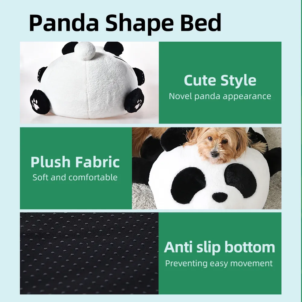Panda Dog Bed Cushion Raised Support Soft Plush Panda Shaped Cute Pet Beds - Image 4