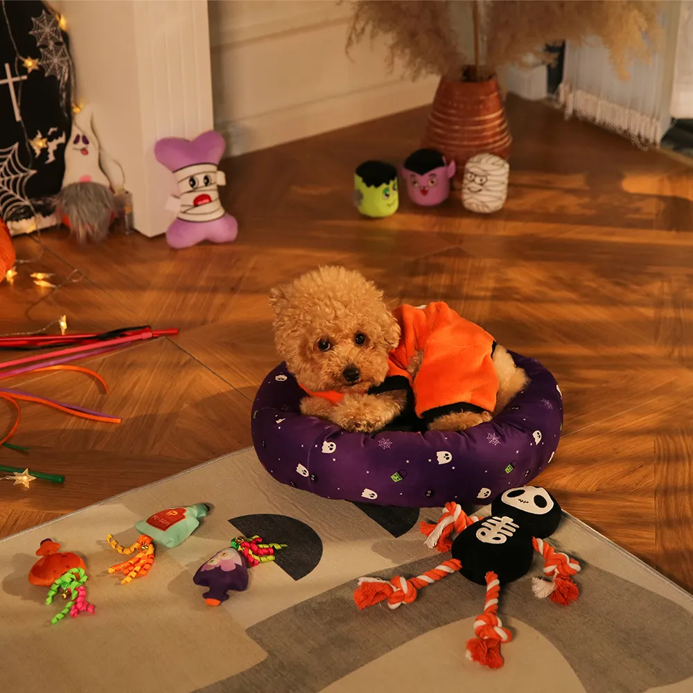 Halloween Pet Bedding Velvet Round Donut Cat Dog Bed - Image 6