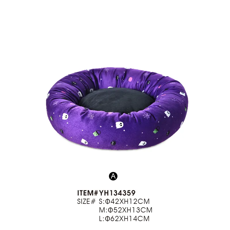 Halloween Pet Bedding Velvet Round Donut Cat Dog Bed - Image 2