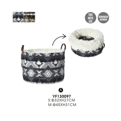 Round Plush Cat Bed Southwest Kilim Soft Dog Cat Fuzzy Nest Pet Bed