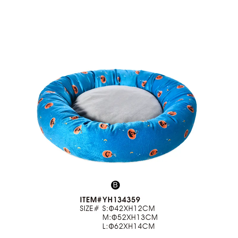 Halloween Pet Bedding Velvet Round Donut Cat Dog Bed - Image 3
