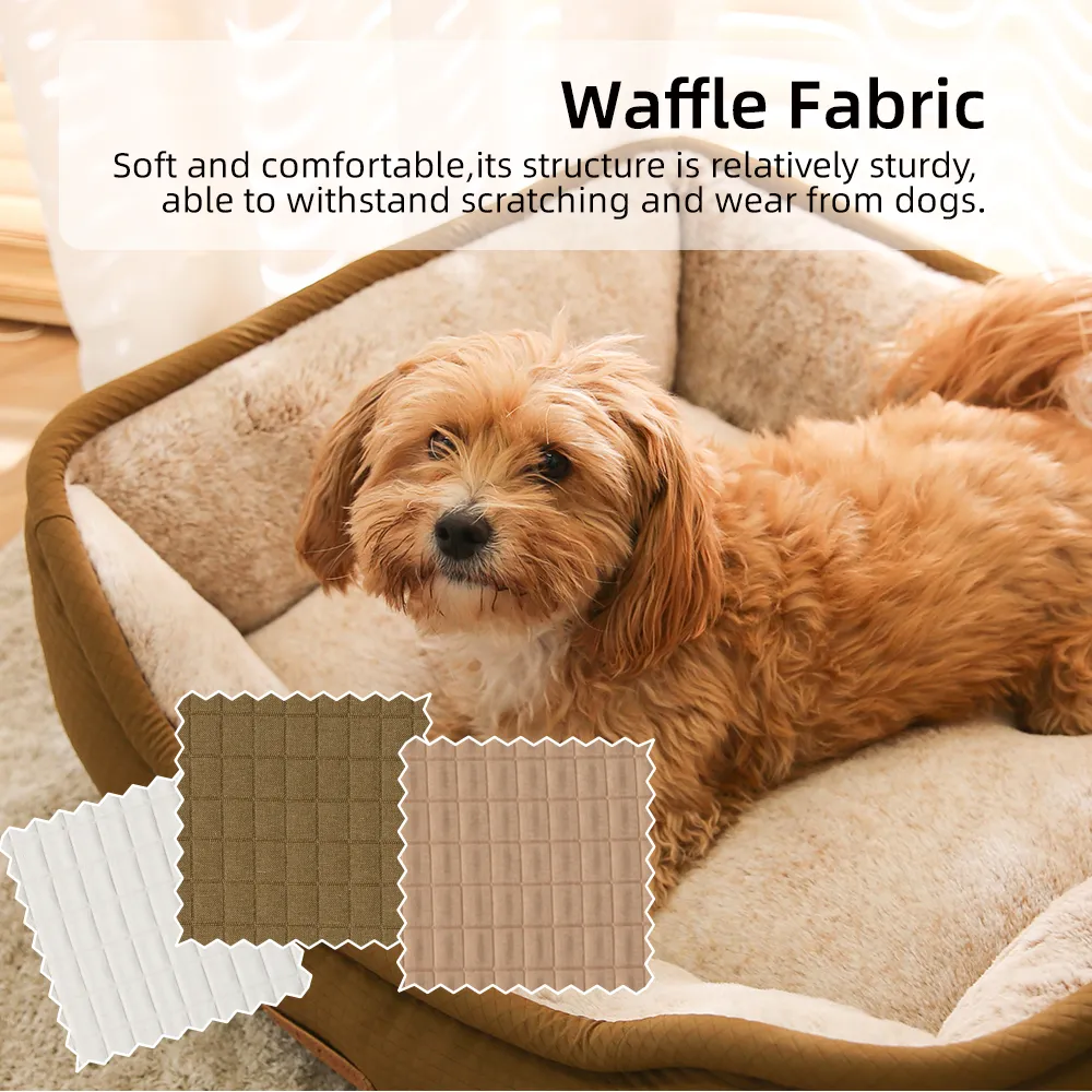 Waffle Dog Bed Custom Cozy Warm Thicker Piping Water Resistant Pet Bed - Image 4