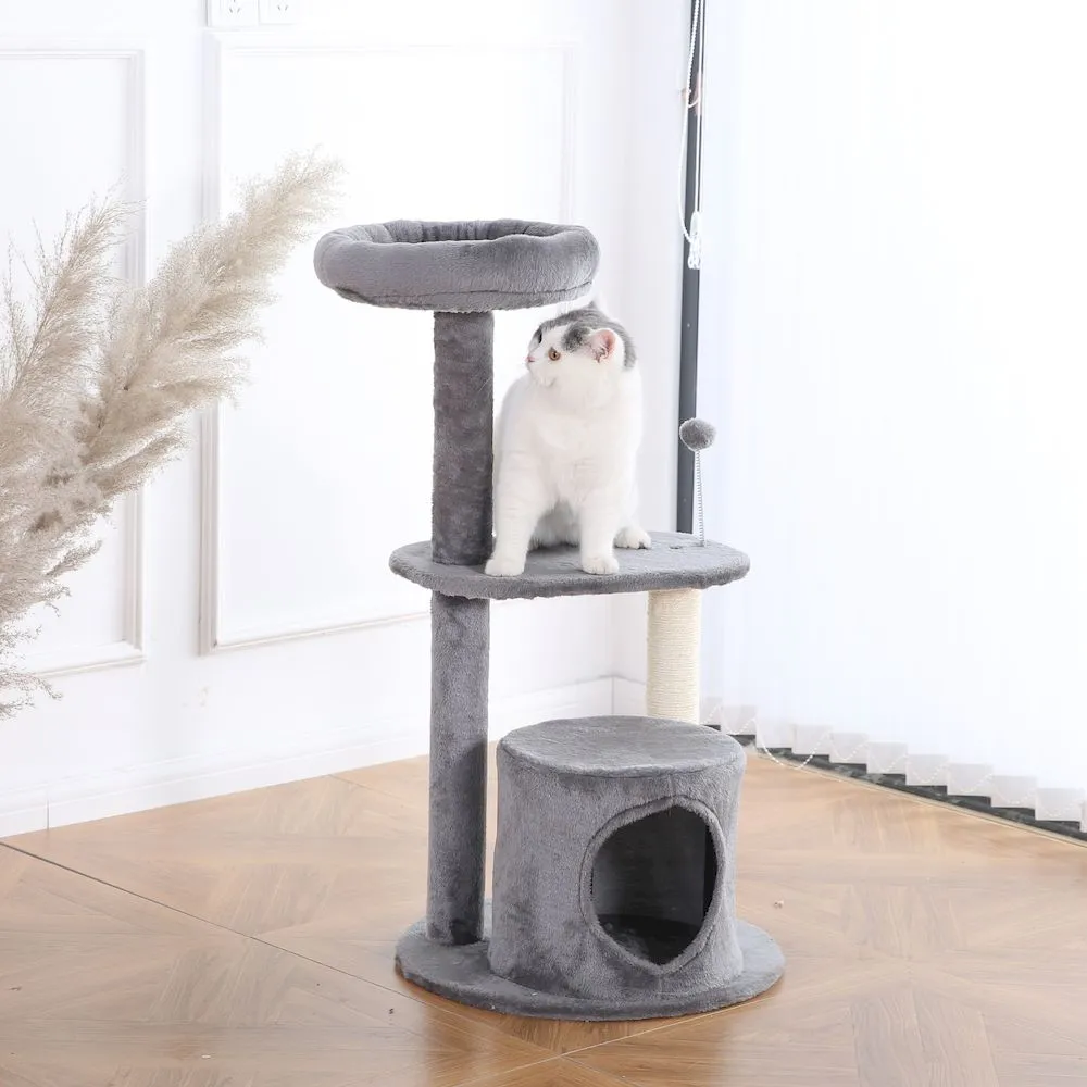 Cat Condo Grey Sisal Post Cat Trees With Spring Toy - Image 3