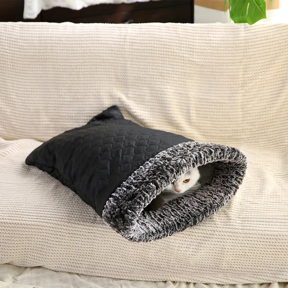 Black Cat Bed Fluffy Cat Cave Beds - Image 4
