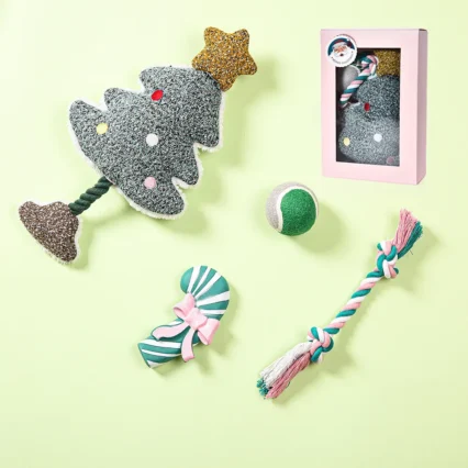 Christmas Dog Toy Box 4 Pcs Pet Gift Pack Hot Dog Toy Set