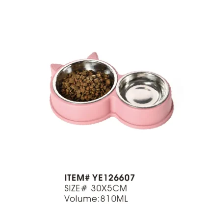 Customizable Double Cat Bowl Pink Ear