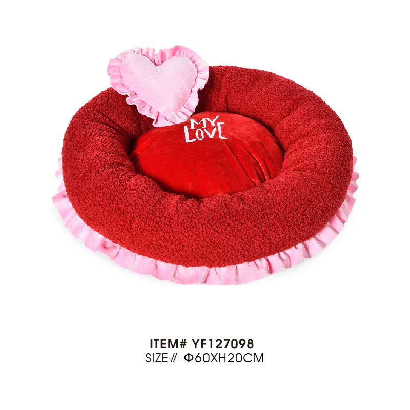 Valentine Dog Bed Red Fluffy Round Dog Bed - Image 2