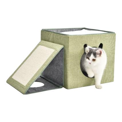 Foldable Pet Bed Cat Cave Bed With Scratch Pad