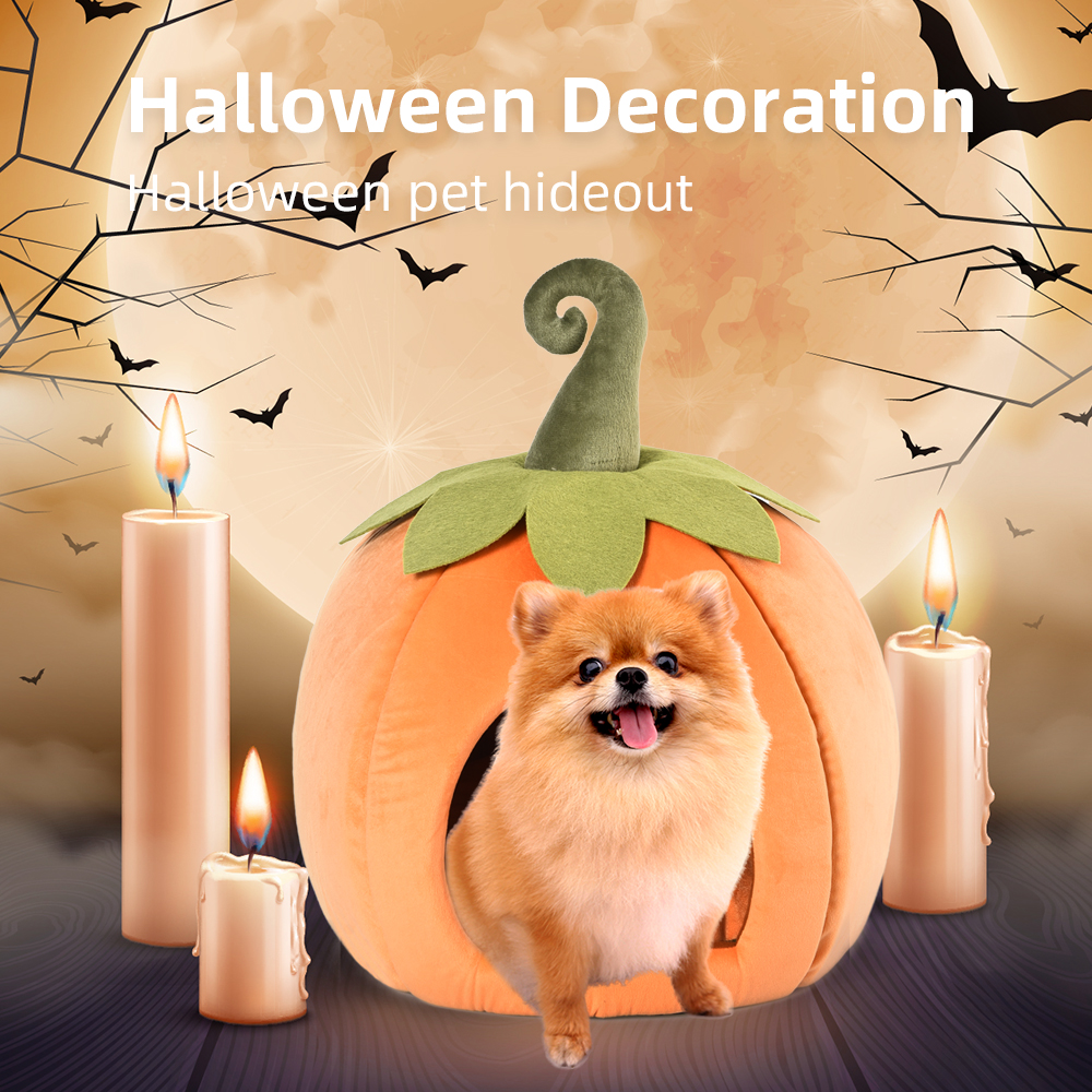 Halloween Cat Bed Pumpkin Shape Pet Cave Beds - Image 2