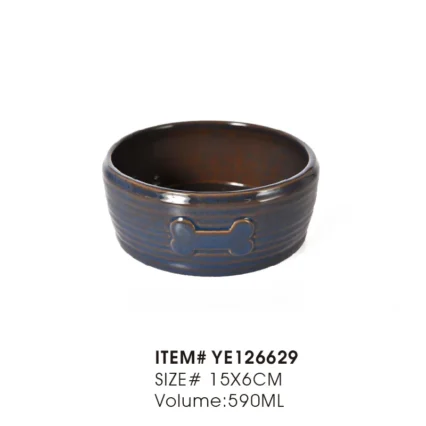 Paw Print Blue Ceramic Dog Water Bowl