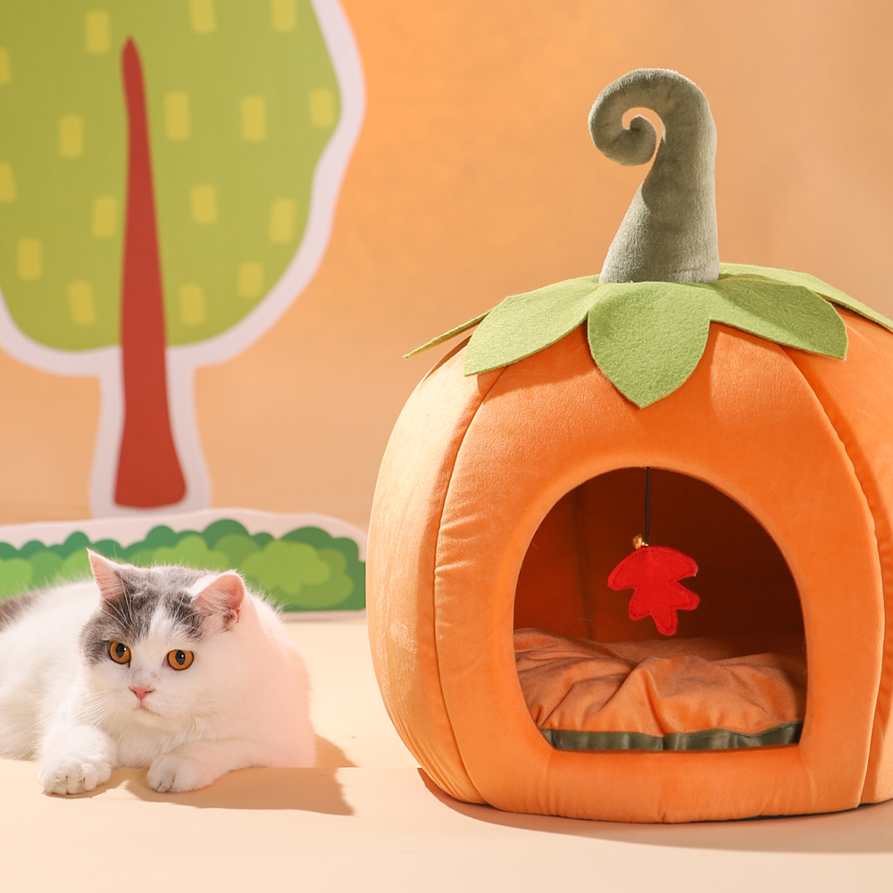 Halloween Cat Bed Pumpkin Shape Pet Cave Beds - Image 4