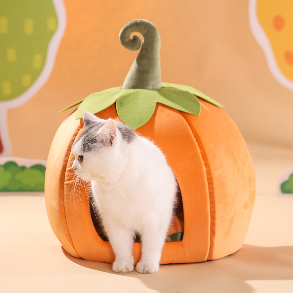 Halloween Cat Bed Pumpkin Shape Pet Cave Beds - Image 3