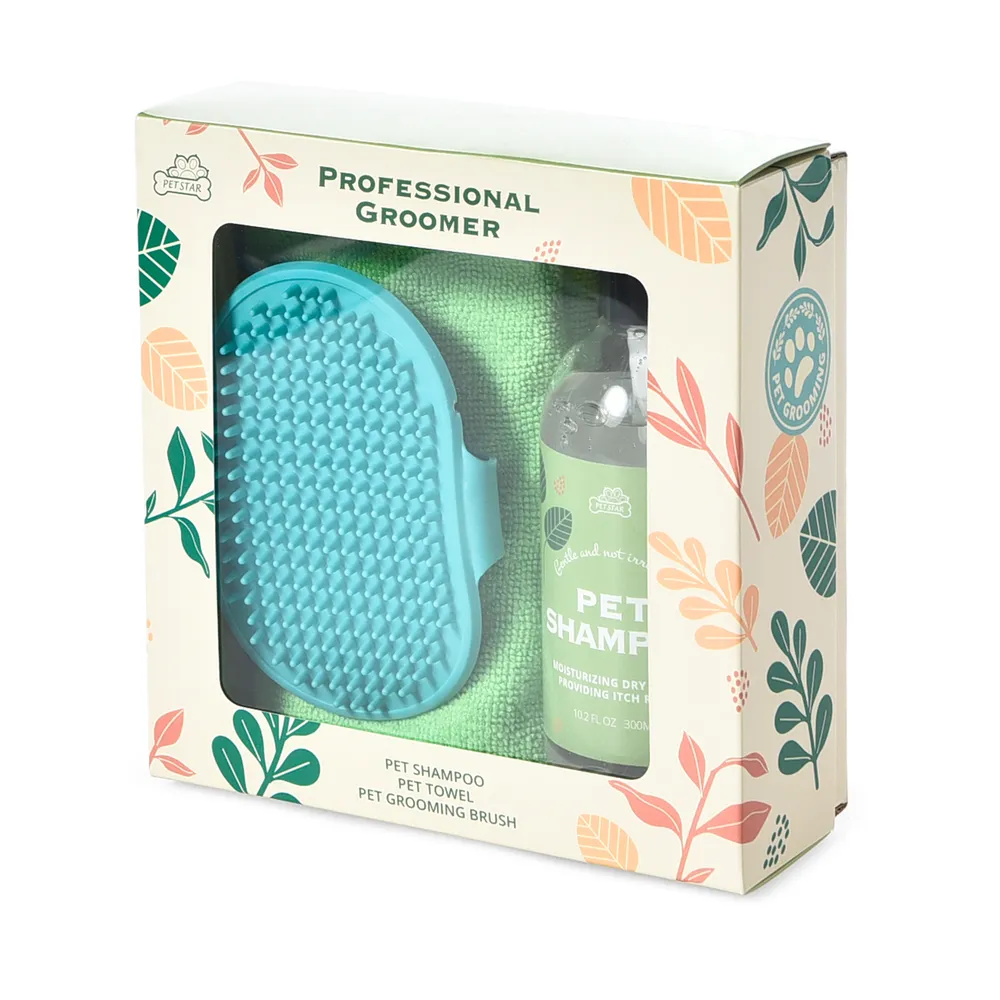 Pet Grooming Bath 3 Pieces Pack Dog Towel Brush Shampoo