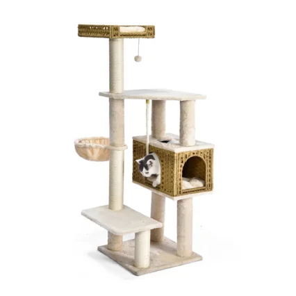 Rattan Cat Condo Cat Tower Tree House With Basket