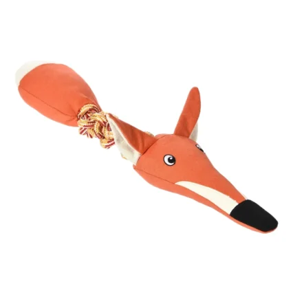 Squeaky Red Fox Dog Toy Stretch Tug Rope Wtih White Label