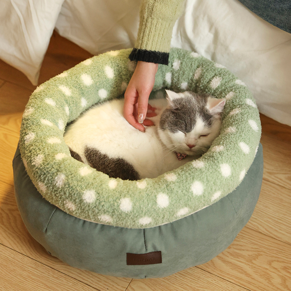 Round Plush Cat Cave Antibacterial Comfort Bed - Image 4