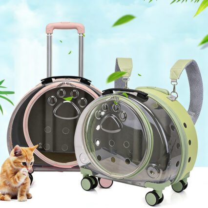 Transparent Backpack-Style Cat Carrier with Wheels