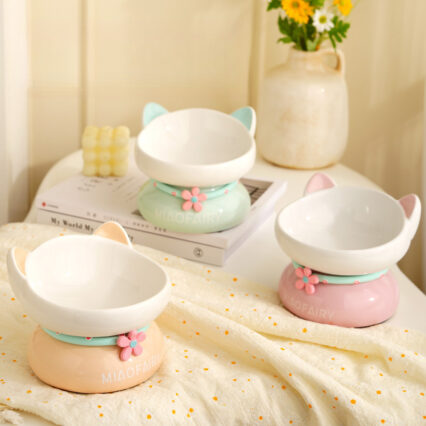 Cream-colored Ceramic Cat Bowl