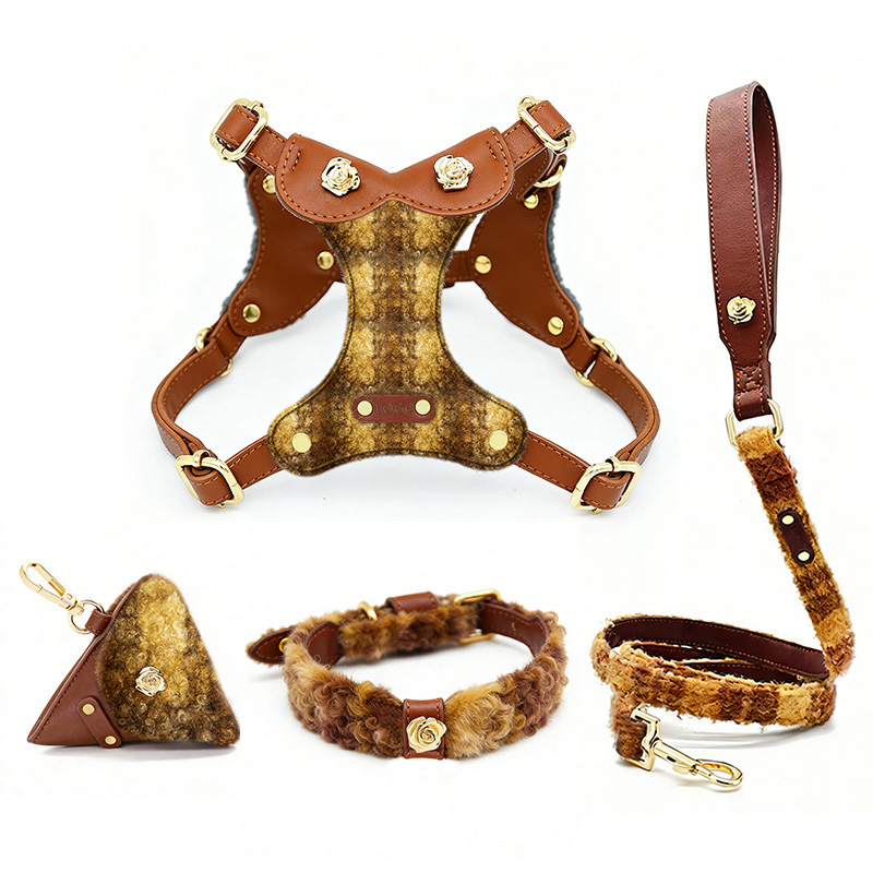 Fashion Soft Leather Dog Harness Set