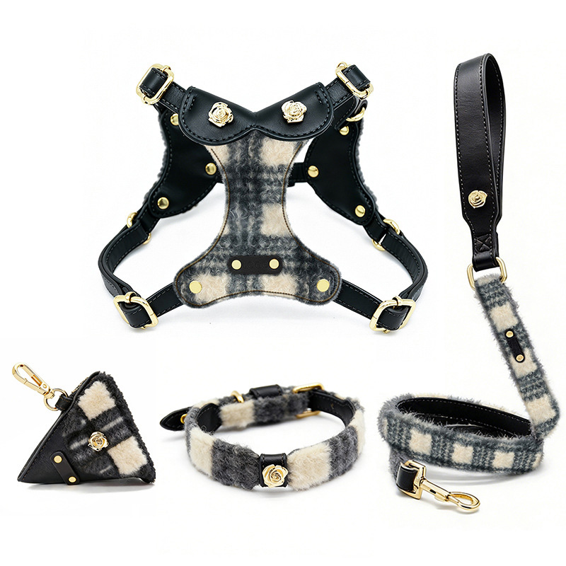 Fashion Soft Leather Dog Harness Set