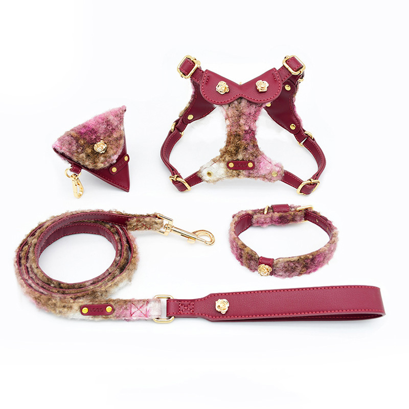 Fashion Soft Leather Dog Harness Set