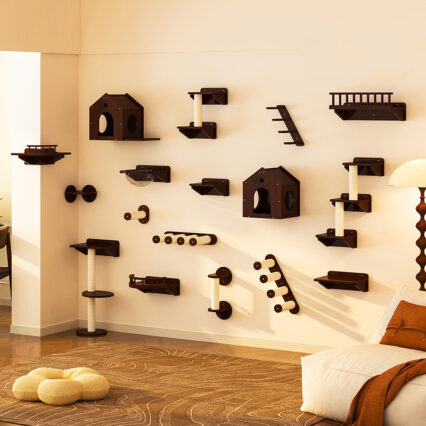 Faux Walnut Wall-Mounted Cat Trees