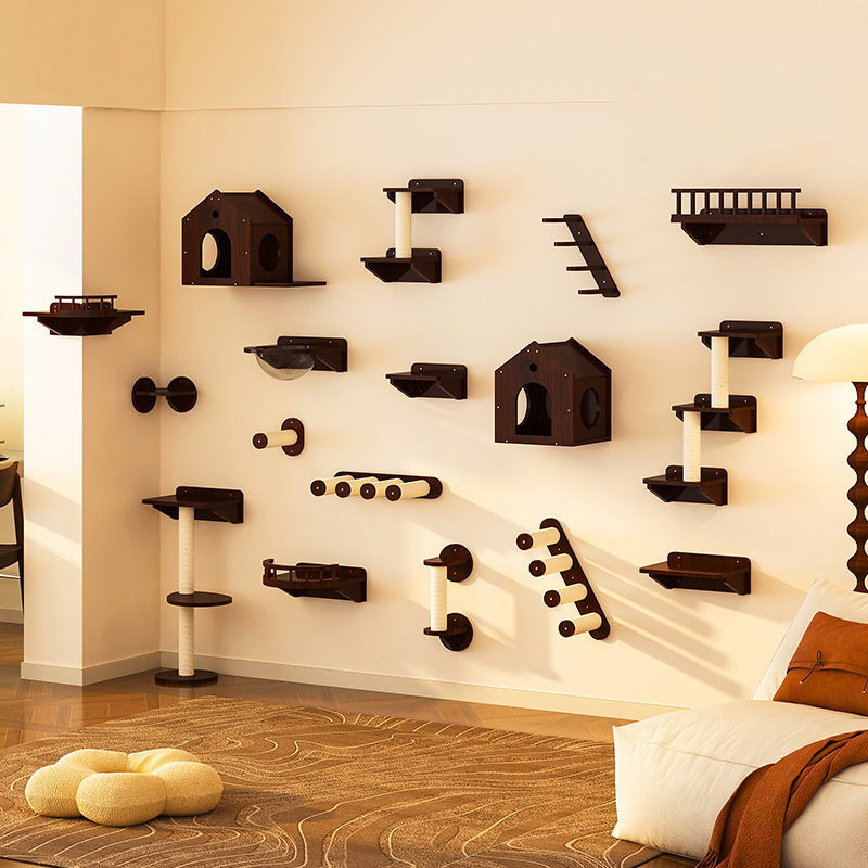 Faux Walnut Wall-Mounted Cat Trees