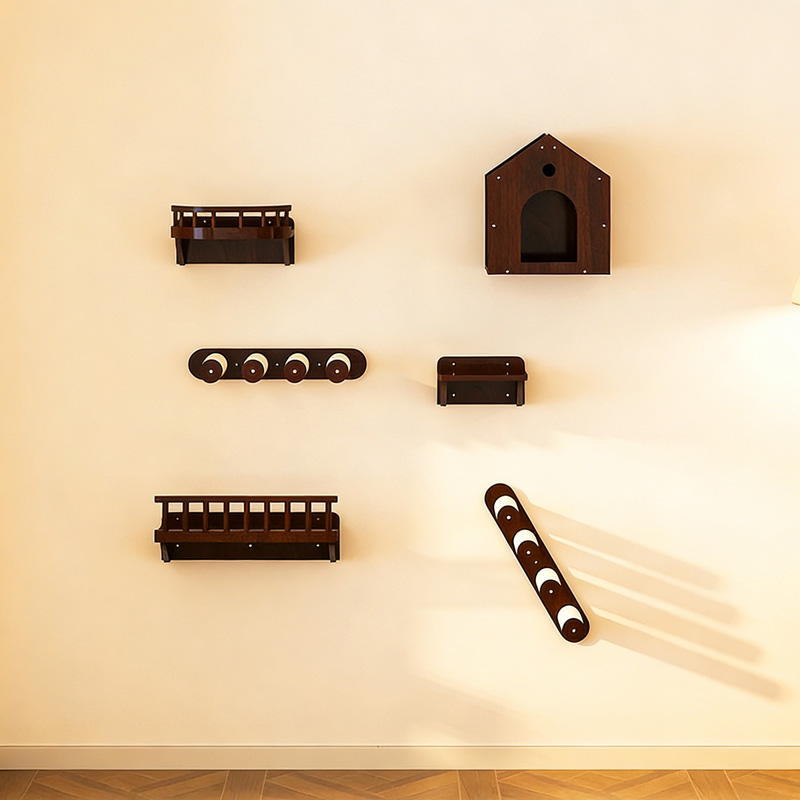 Faux Walnut Wall-Mounted Cat Trees