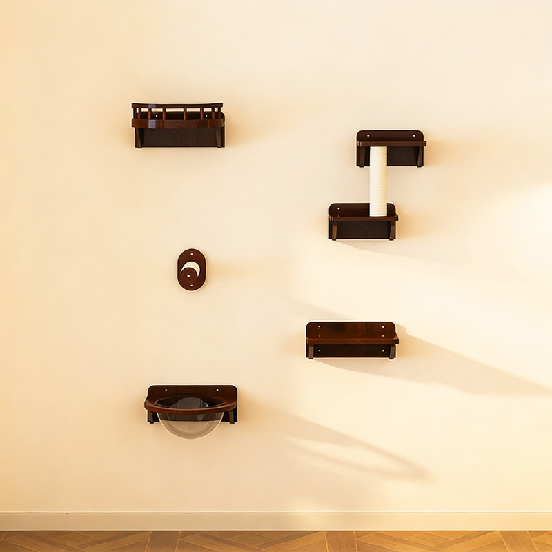 Faux Walnut Wall-Mounted Cat Trees