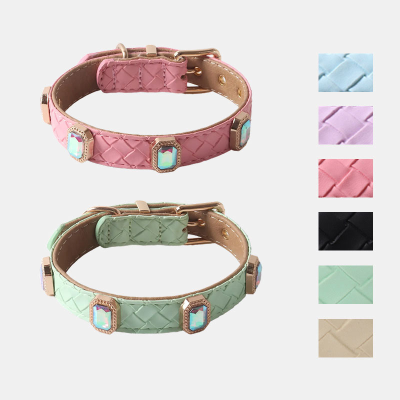 PU Woven Rhinestone Dog Collar