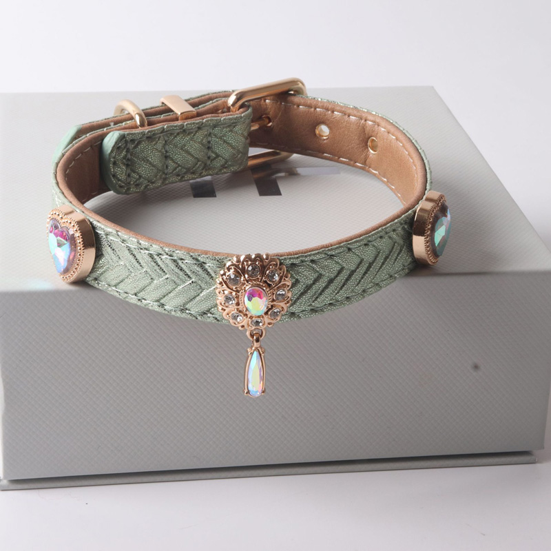 PU Woven Rhinestone Dog Collar