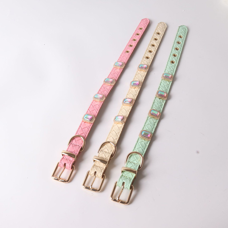 PU Woven Rhinestone Dog Collar