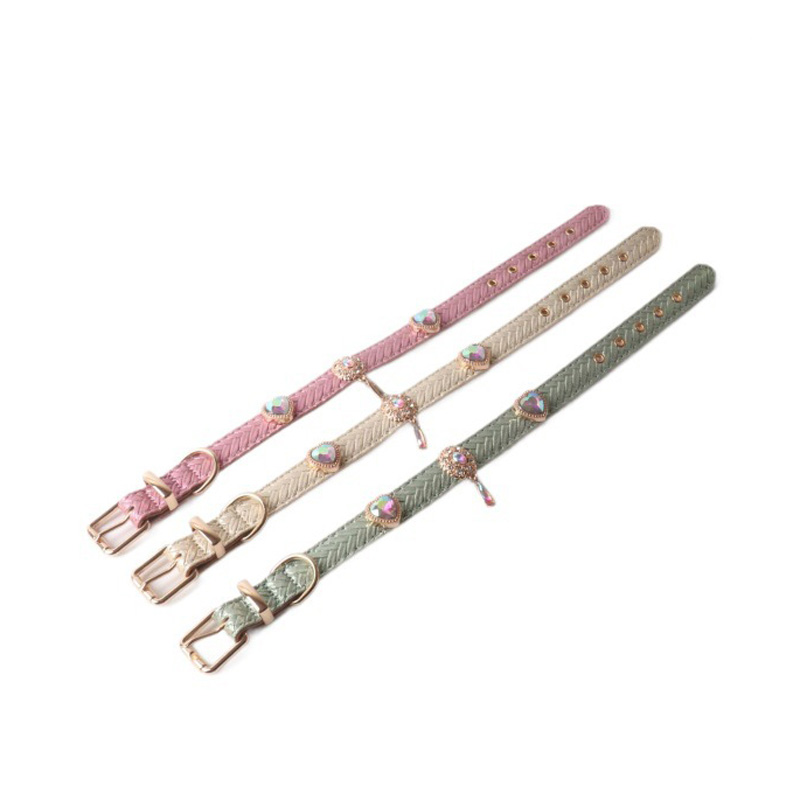 PU Woven Rhinestone Dog Collar