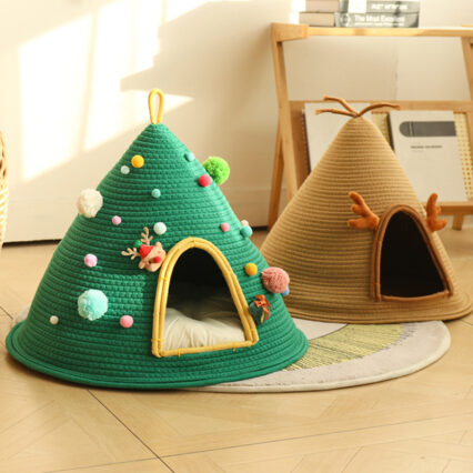 Christmas Tree Cotton Rope Woven Cat Bed