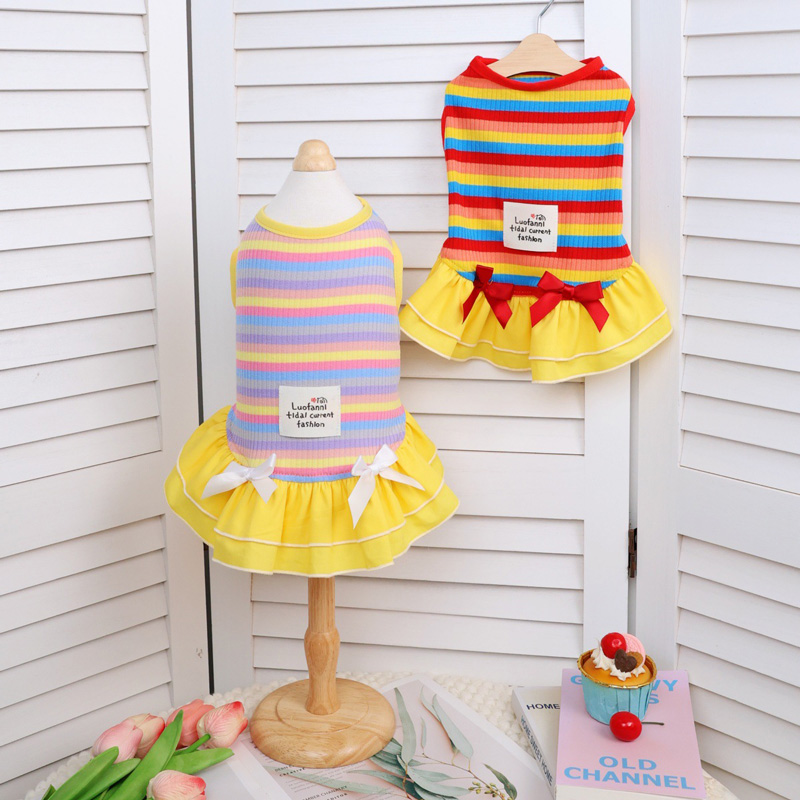 Rainbow-Striped Outdoor Camping Pet Dress