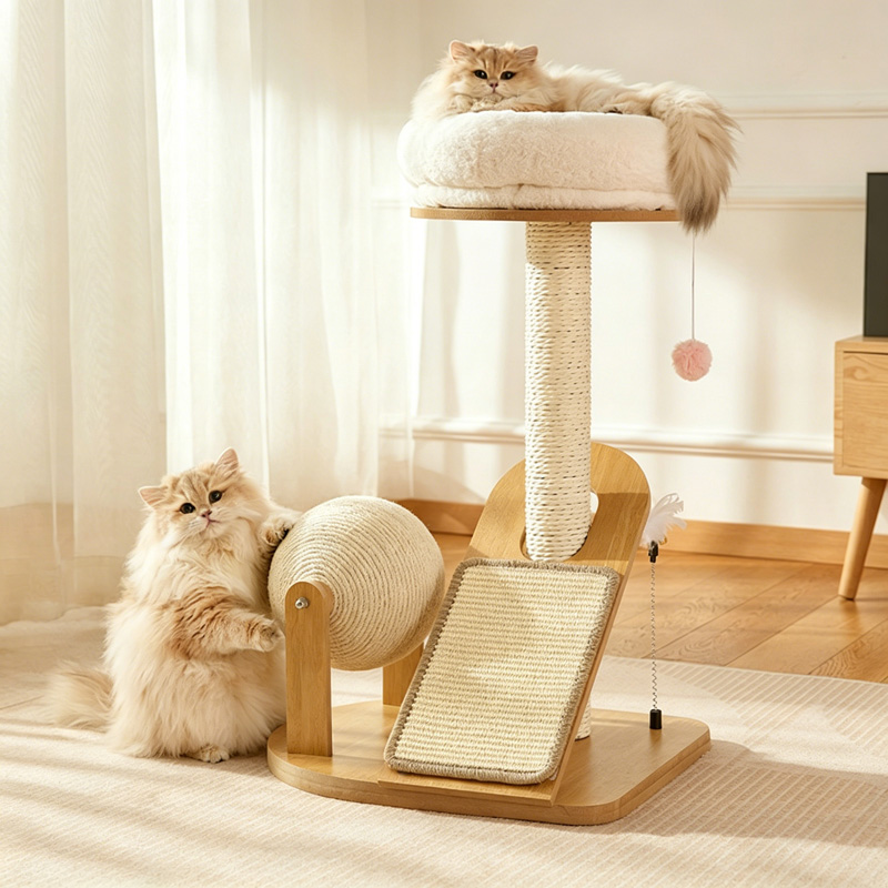Small Vertical Rubberwood Cat Tree