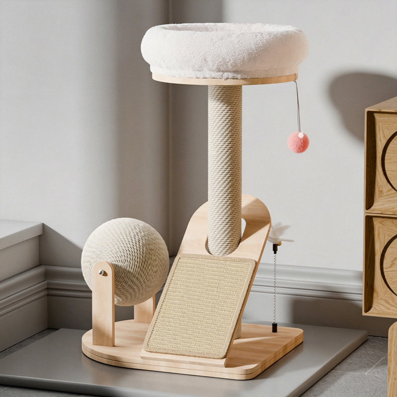 Small Vertical Rubberwood Cat Tree