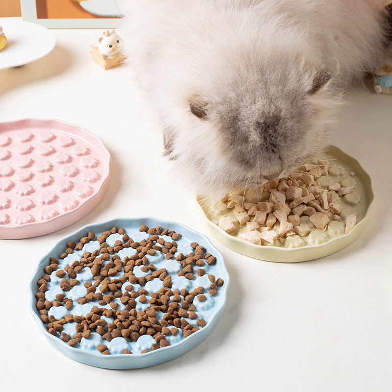 Ceramic Paw-Print Cat Licking Plate