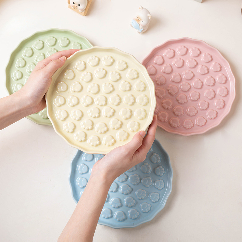 Ceramic Paw-Print Cat Licking Plate
