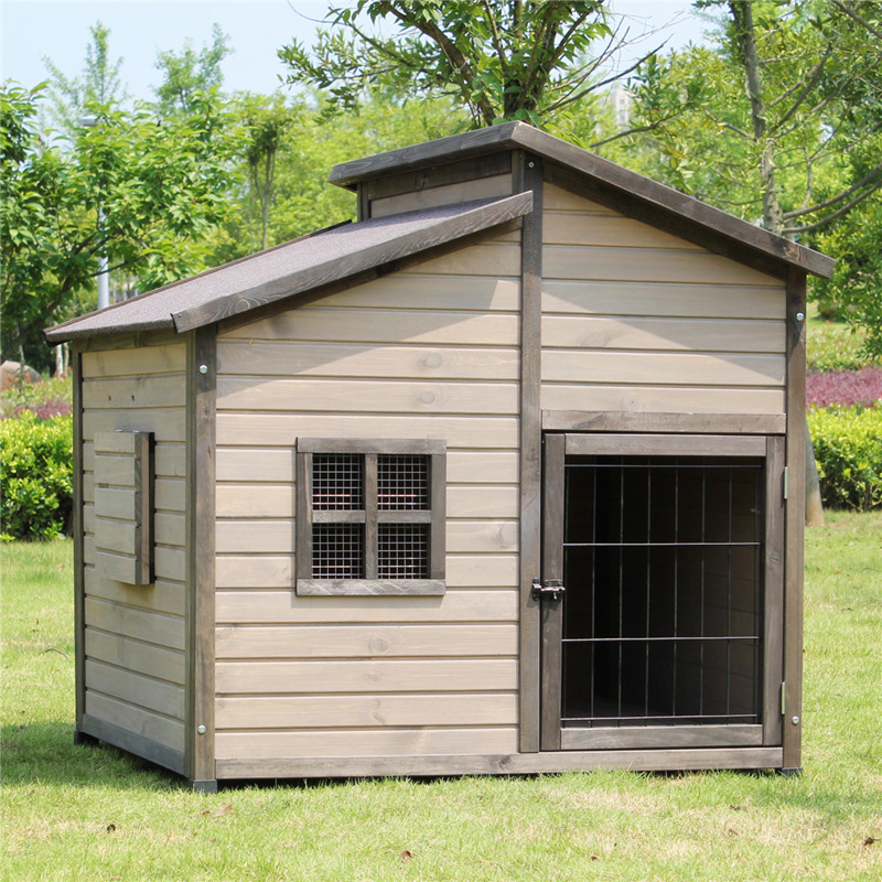 Outdoor Solid Wood Double-Tier Roof Dog House
