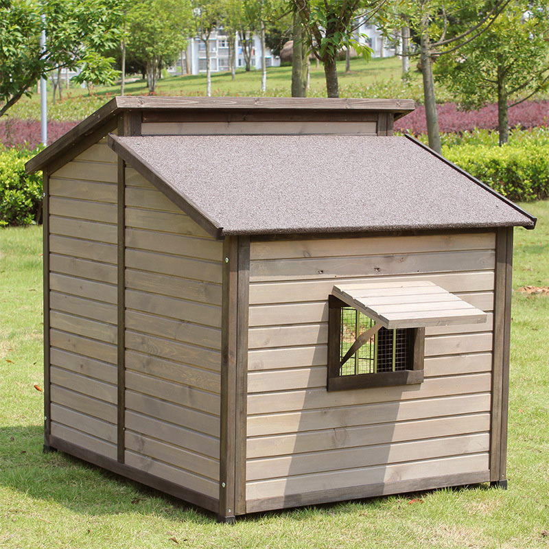 Outdoor Solid Wood Double-Tier Roof Dog House