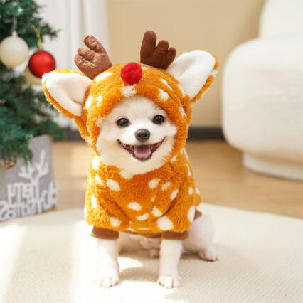 Fleece-lined Christmas Reindeer Dog Clothes